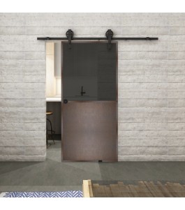 Glasschiebetür BARN-LINE Loft Rosteisen Genietet 16 Auf Grauglas