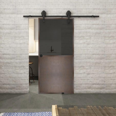 Glasschiebetür BARN-LINE Loft Rosteisen Genietet 16 Auf Grauglas