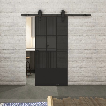 Glasschiebetür BARN-LINE Loft Schwarzlack 38 Auf Grauglas