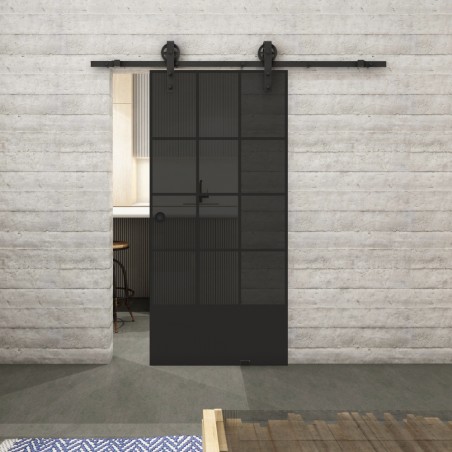 Glasschiebetür BARN-LINE Loft Schwarzlack 37 Auf Grauglas