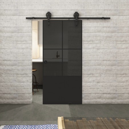 Glasschiebetür BARN-LINE Loft Schwarzlack 36 Auf Grauglas