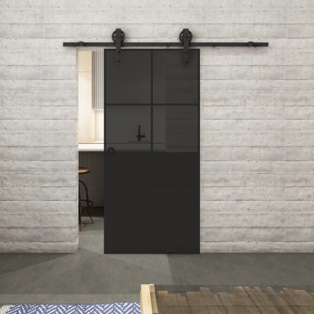 Glasschiebetür BARN-LINE Loft Schwarzlack 24 Auf Grauglas