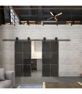 Glasschiebetür BARN-LINE Loft Rosteisen Genietet 07 Auf Grauglas