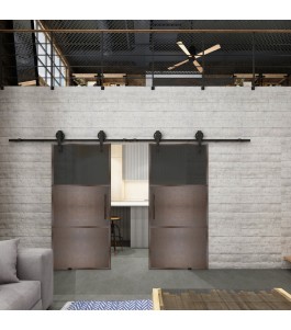 Glasschiebetür BARN-LINE Loft Rosteisen Genietet 15 Auf Grauglas