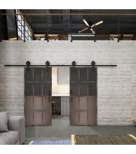Glasschiebetür BARN-LINE Loft Rosteisen Genietet 22 Auf Grauglas