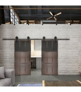 Glasschiebetür BARN-LINE Loft Rosteisen Genietet 23 Auf Grauglas