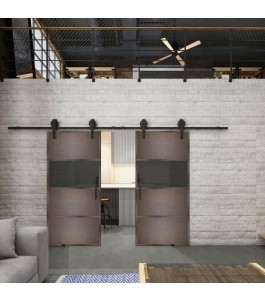 Glasschiebetür BARN-LINE Loft Rosteisen Genietet 26 Auf Grauglas