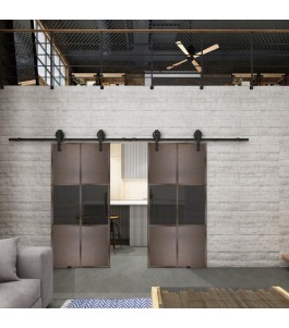 Glasschiebetür BARN-LINE Loft Rosteisen Genietet 30 Auf Grauglas