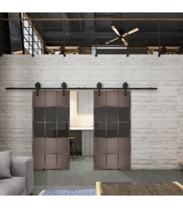 Glasschiebetür BARN-LINE Loft Rosteisen Genietet 31 Auf Grauglas