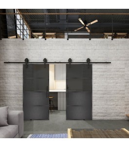 Glasschiebetür BARN-LINE Loft Schwarzeisen Genietet 14 Auf Grauglas