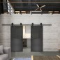 Glasschiebetür BARN-LINE Loft Schwarzeisen Genietet 16 Auf Grauglas