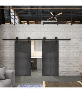 Glasschiebetür BARN-LINE Loft Schwarzeisen Genietet 19 Auf Grauglas