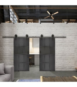 Glasschiebetür BARN-LINE Loft Schwarzeisen Genietet 32 Auf Grauglas