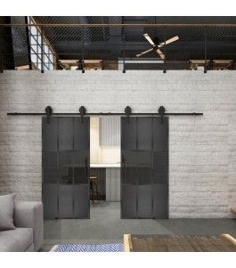 Glasschiebetür BARN-LINE Loft Schwarzeisen Genietet 33 Auf Grauglas