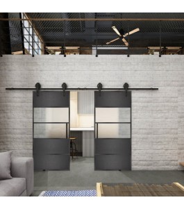 Glasschiebetür BARN-LINE Loft Schwarzeisen Genietet 25 Blickdicht