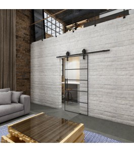 Glasschiebetür BARN-LINE Loft Schwarzlack 01 Auf Klarglas