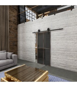 Glasschiebetür BARN-LINE Loft Rosteisen Genietet 08 Auf Grauglas