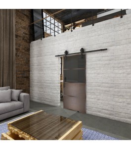 Glasschiebetür BARN-LINE Loft Rosteisen Genietet 14 Auf Grauglas
