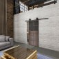 Glasschiebetür BARN-LINE Loft Rosteisen Genietet 17 Auf Grauglas Glasschiebetür BARN-LINE Loft Rosteisen Genietet 17 Auf Grauglas