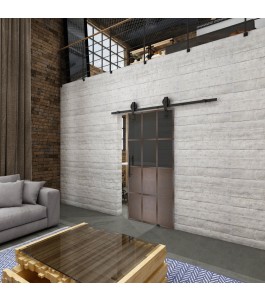 Glasschiebetür BARN-LINE Loft Rosteisen Genietet 22 Auf Grauglas