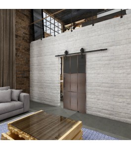 Glasschiebetür BARN-LINE Loft Rosteisen Genietet 23 Auf Grauglas