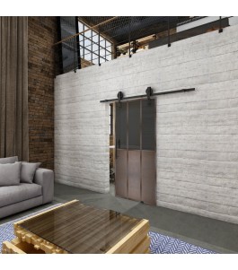 Glasschiebetür BARN-LINE Loft Rosteisen Genietet 24 Auf Grauglas