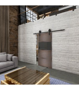 Glasschiebetür BARN-LINE Loft Rosteisen Genietet 26 Auf Grauglas