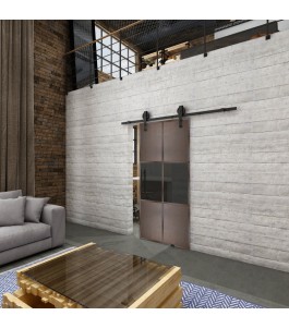 Glasschiebetür BARN-LINE Loft Rosteisen Genietet 30 Auf Grauglas