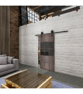 Glasschiebetür BARN-LINE Loft Rosteisen Genietet 31 Auf Grauglas