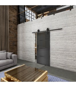 Glasschiebetür BARN-LINE Loft Schwarzeisen Genietet 14 Auf Grauglas