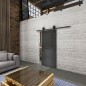 Glasschiebetür BARN-LINE Loft Schwarzeisen Genietet 16 Auf Grauglas