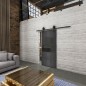 Glasschiebetür BARN-LINE Loft Schwarzeisen Genietet 31 Auf Grauglas Glasschiebetür BARN-LINE Loft Schwarzeisen Genietet 31 Auf Grauglas