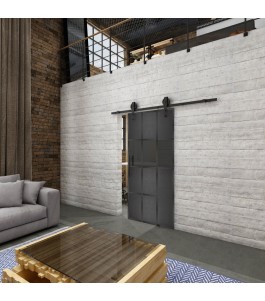 Glasschiebetür BARN-LINE Loft Schwarzeisen Genietet 32 Auf Grauglas