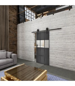 Glasschiebetür BARN-LINE Loft Schwarzeisen Genietet 32 Auf Klarglas