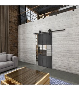 Glasschiebetür BARN-LINE Loft Schwarzeisen Genietet 33 Auf Klarglas