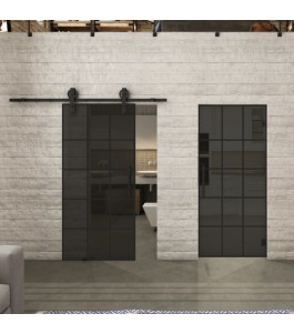 Glasschiebetür BARN-LINE Loft Schwarzlack 09 Auf Grauglas