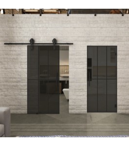Glasschiebetür BARN-LINE Loft Schwarzlack 12 Auf Grauglas