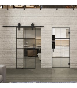 Glasschiebetür BARN-LINE Loft Schwarzlack 06 Auf Klarglas