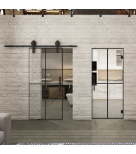 Glasschiebetür BARN-LINE Loft Schwarzlack 08 Auf Klarglas