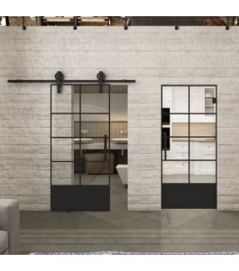 Glasschiebetür BARN-LINE Loft Schwarzlack 34 Auf Klarglas