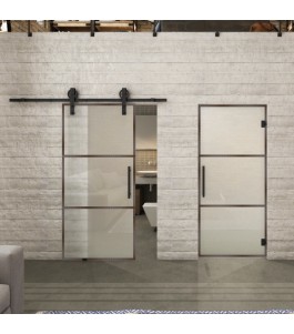 Glasschiebetür BARN-LINE Loft Rosteisen Genietet 03 Blickdicht