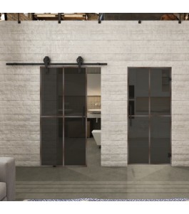 Glasschiebetür BARN-LINE Loft Rosteisen Genietet 08 Auf Grauglas