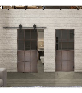 Glasschiebetür BARN-LINE Loft Rosteisen Genietet 22 Auf Grauglas