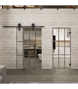 Glasschiebetür BARN-LINE Loft Rosteisen Genietet 11 Auf Klarglas