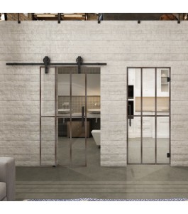 Glasschiebetür BARN-LINE Loft Rosteisen Genietet 12 Auf Klarglas