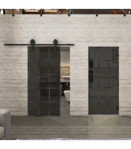 Glasschiebetür BARN-LINE Loft Schwarzeisen Genietet 09 Auf Grauglas