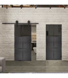 Glasschiebetür BARN-LINE Loft Schwarzeisen Genietet 19 Auf Grauglas