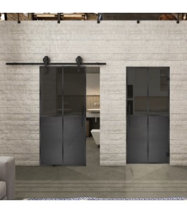 Glasschiebetür BARN-LINE Loft Schwarzeisen Genietet 20 Auf Grauglas