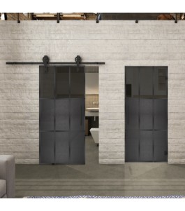 Glasschiebetür BARN-LINE Loft Schwarzeisen Genietet 23 Auf Grauglas