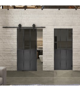 Glasschiebetür BARN-LINE Loft Schwarzeisen Genietet 24 Auf Grauglas
